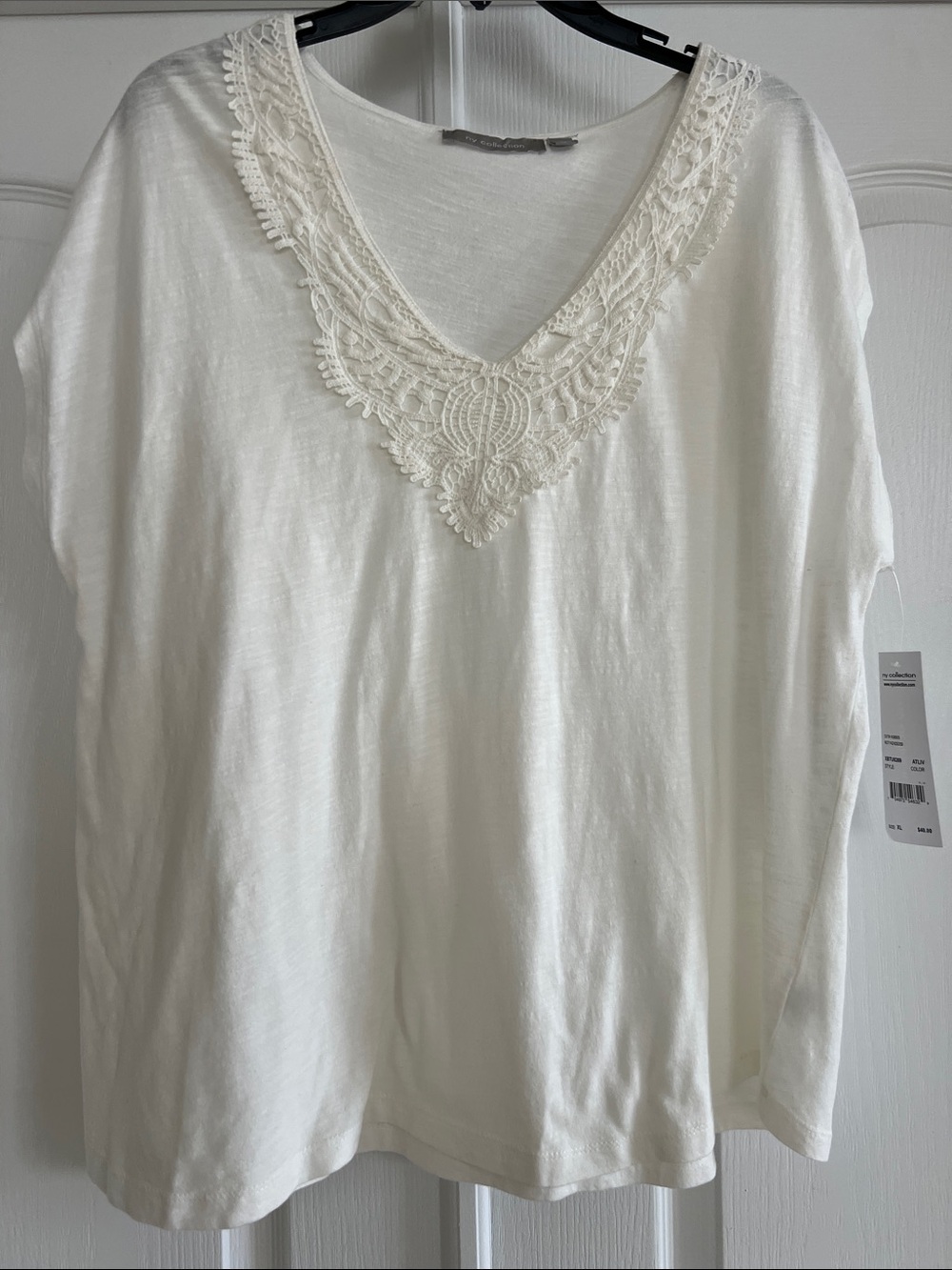 Ivory V-Neck Crochet Trim Top